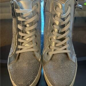 Aldo Metallic Silver High-Top Sneakers